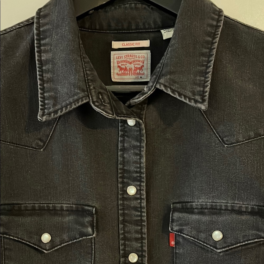 Levi's Black Denim Fringe Back Shirt with Pearl Snap Buttons